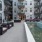 a pool in a courtyard between buildings