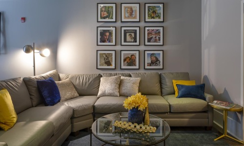 a living room with a couch and a coffee table