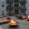 a fire pit in a courtyard