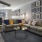 a room with a couch and a coffee table