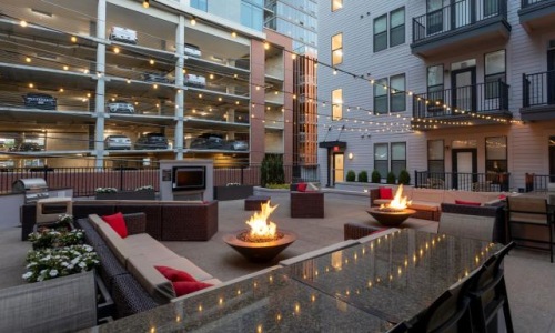 a fire pit in a courtyard