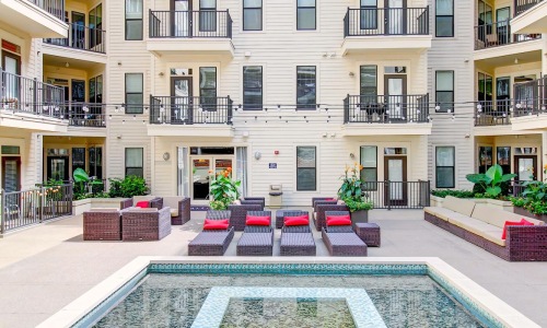 a courtyard between buildings